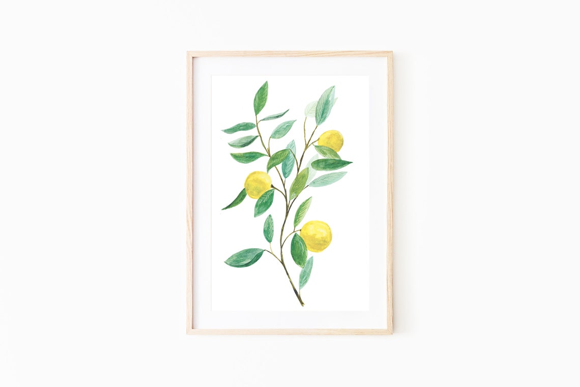 Watercolor Lemon Tree Branch Yellow Citrus Botanical Art Poster