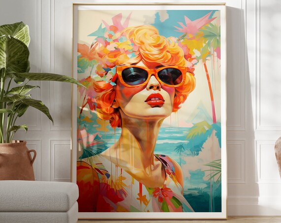 Retro Woman with Sunglasses Portrait Poster in Vibrant Pop Art Style