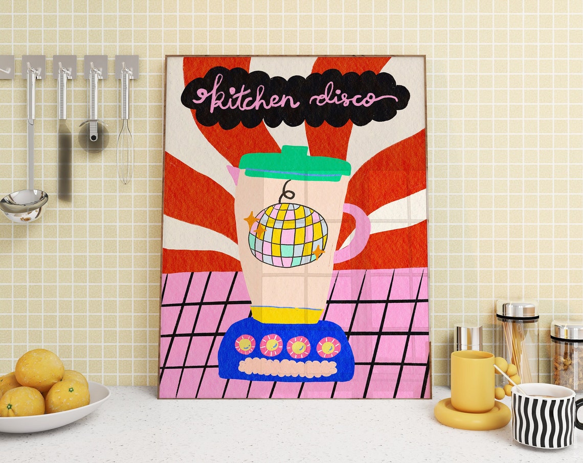 Retro Kitchen Disco Blender Smoothie Colorful Fun Party Poster
