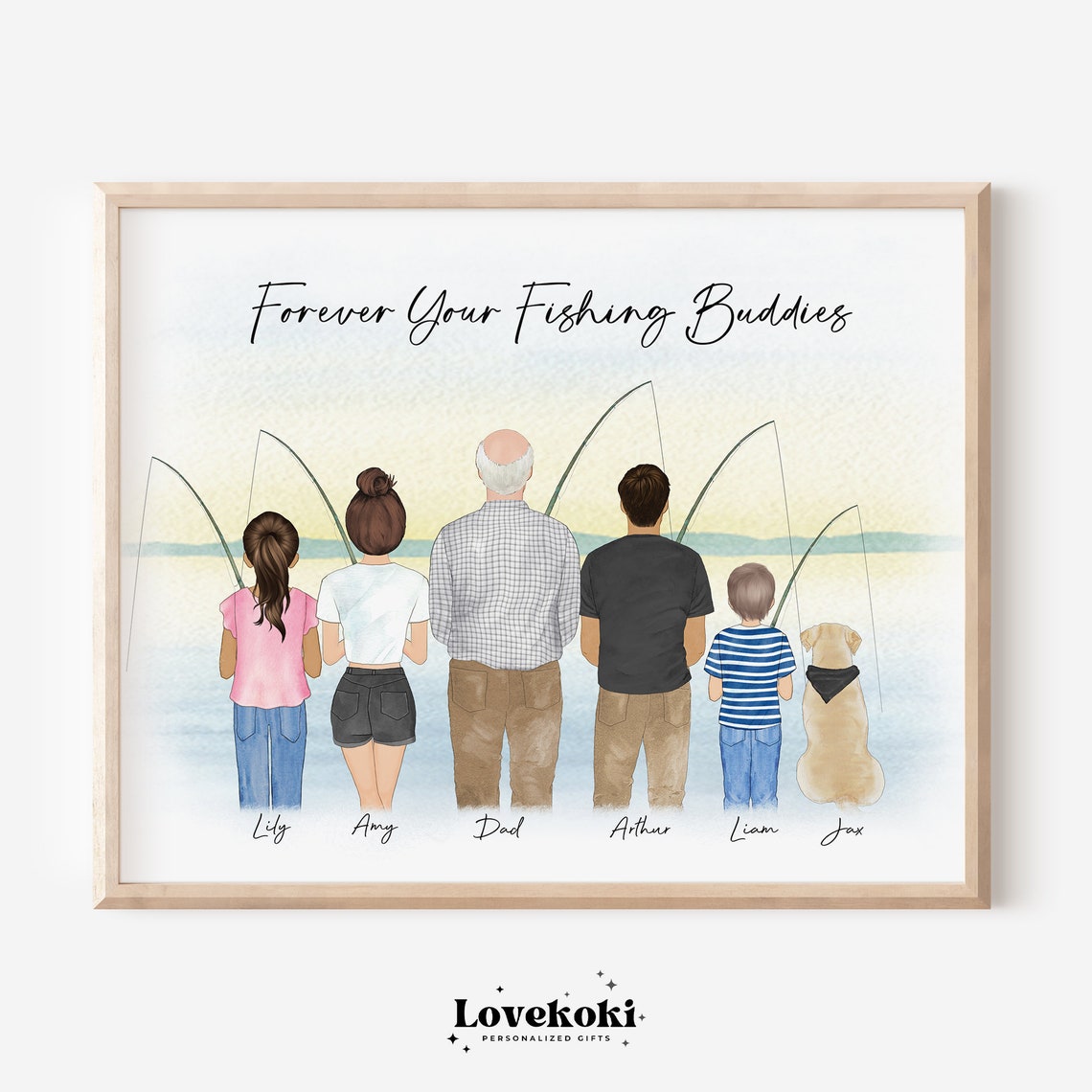 Birthday Gift For Dad Fishing Personalized Fishing Portrait Grandpa Gift Fishing Print Custom Family Fishing Lover Wall Art With Pet Papa