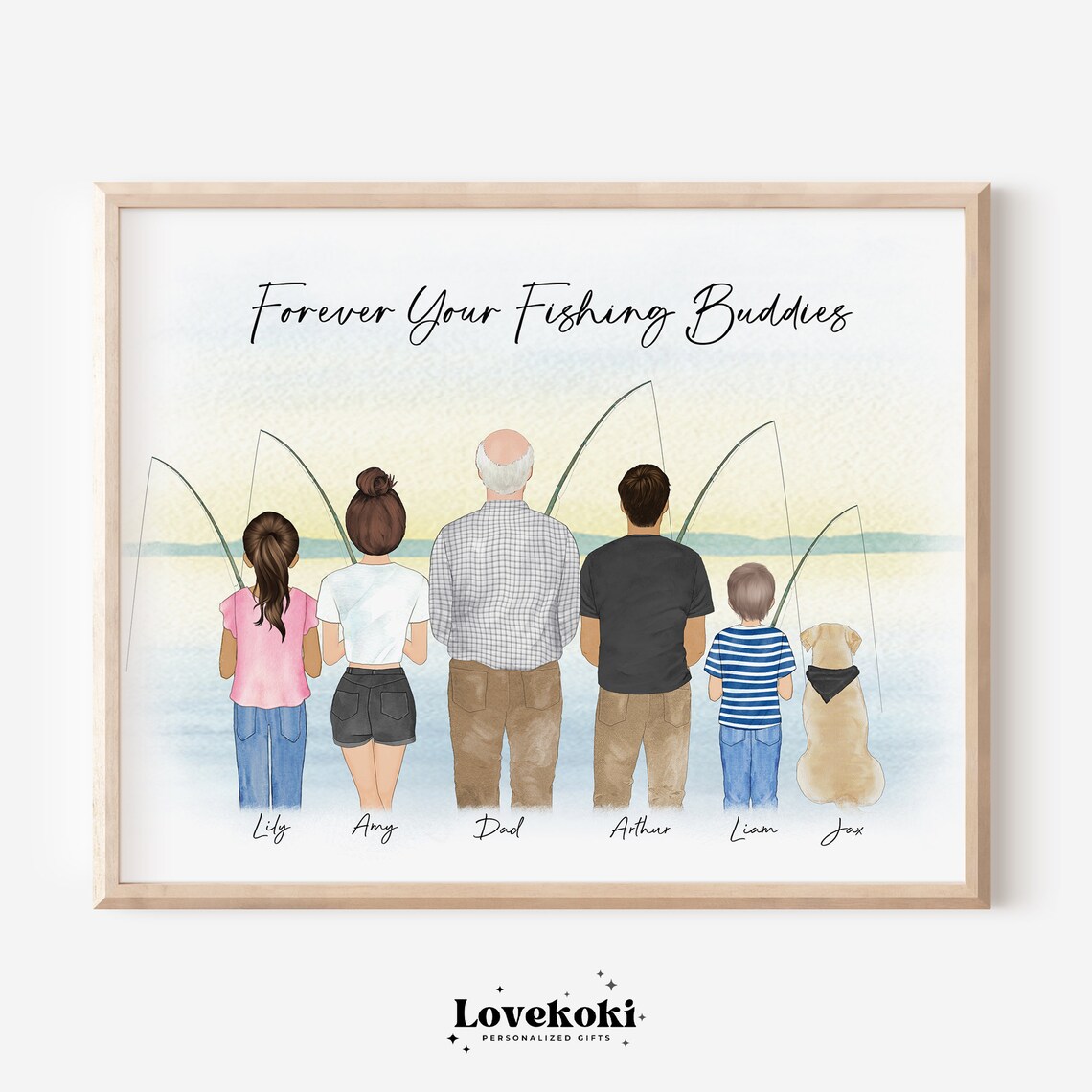 Forever Your Fishing Buddies Grandpa With Grandkids and Dog Poster