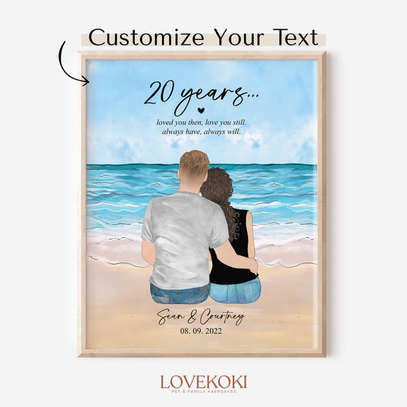 20th Anniversary Personalized Gift Custom Couple Portrait Illustration Drawing 20th Year Anniversary Card For Wife Husband Couple Gifts