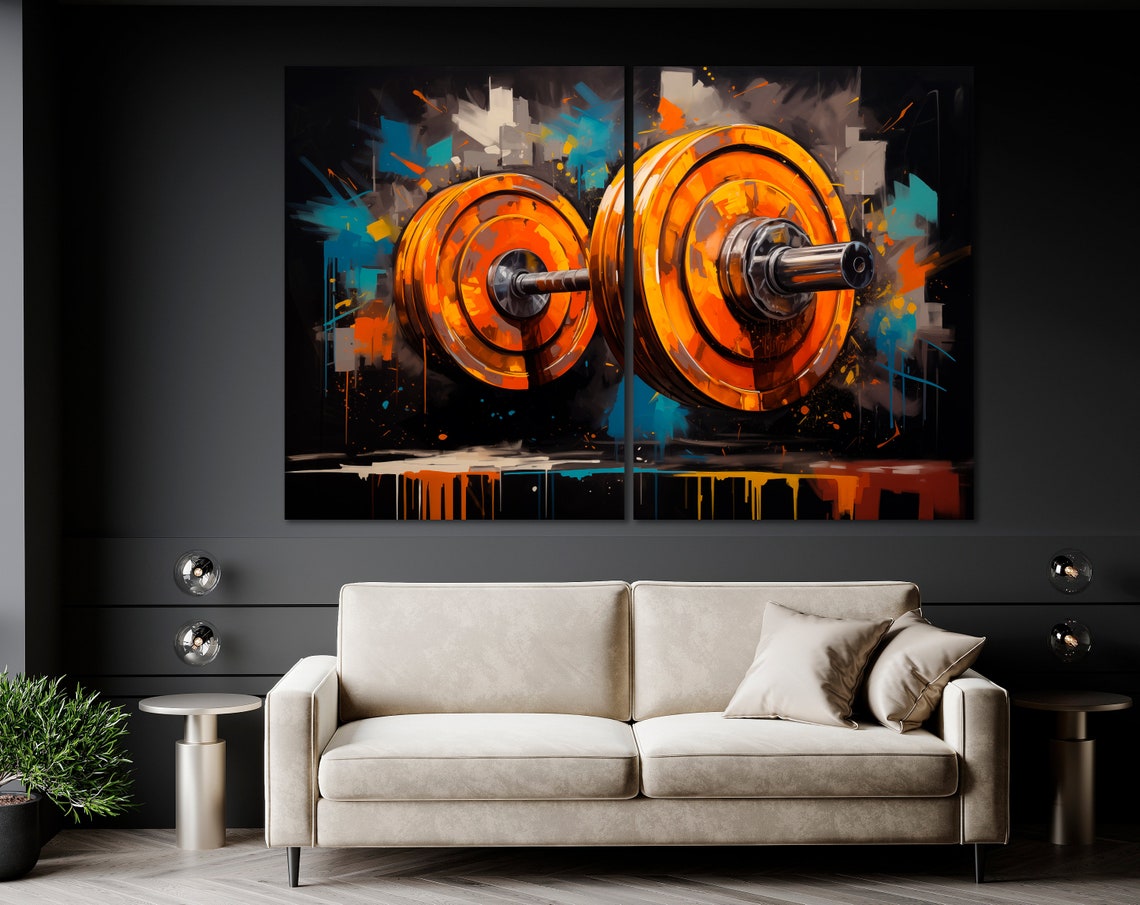 Orange Barbell Graffiti Gym Strength Training Motivational Wall Art - Image 5