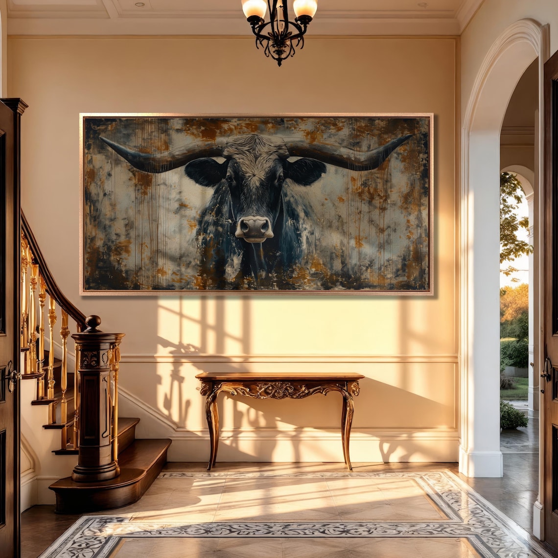 Rustic Bull Painting, Abstract Longhorn Art Print - Image 4