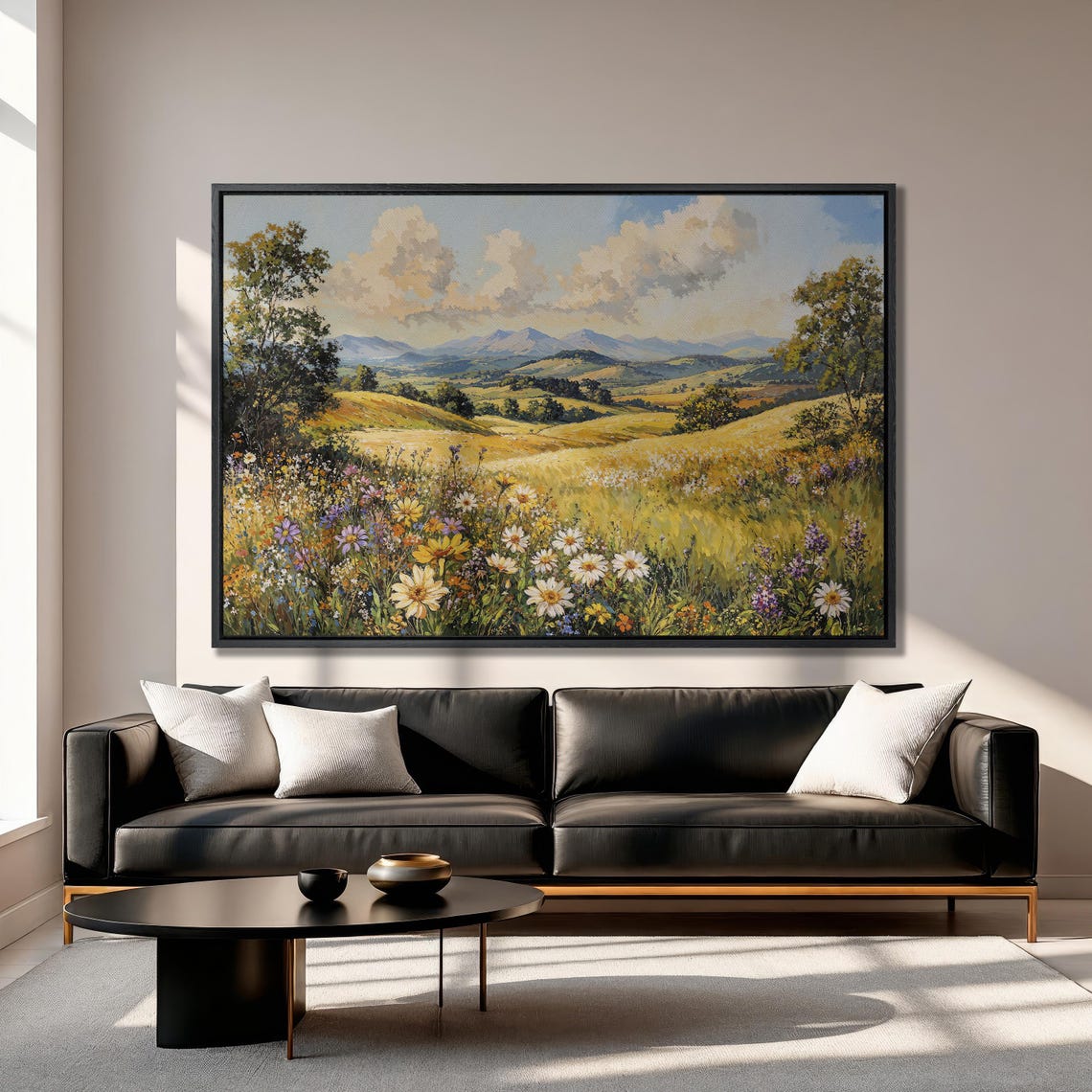 Summer Wildflower Meadow with Golden Hills Painting Art Poster - Image 3