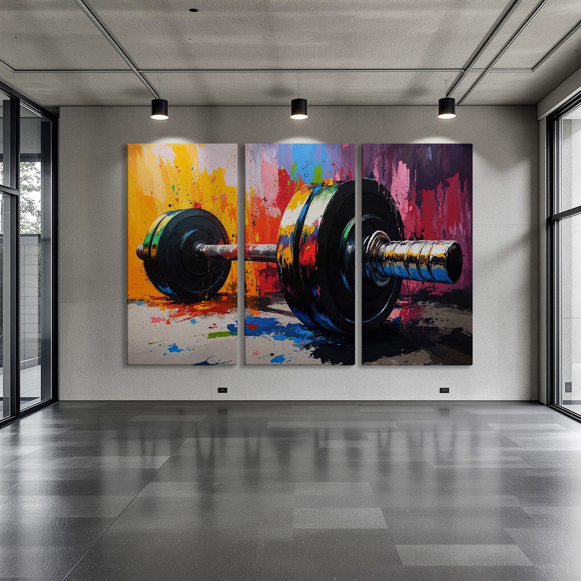 Barbell Close Up Against Multicolor Paint Splash Gym Art Poster - Image 6