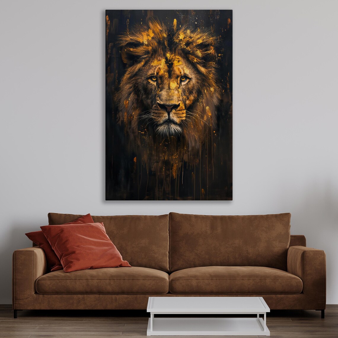 Majestic Lion Abstract Painting Print, Royal Wildlife - Image 3
