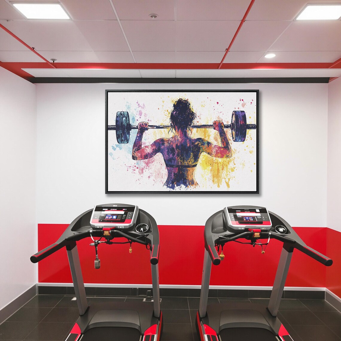 Woman Lifting Barbell Overhead Colorful Watercolor Fitness Art Poster - Image 5