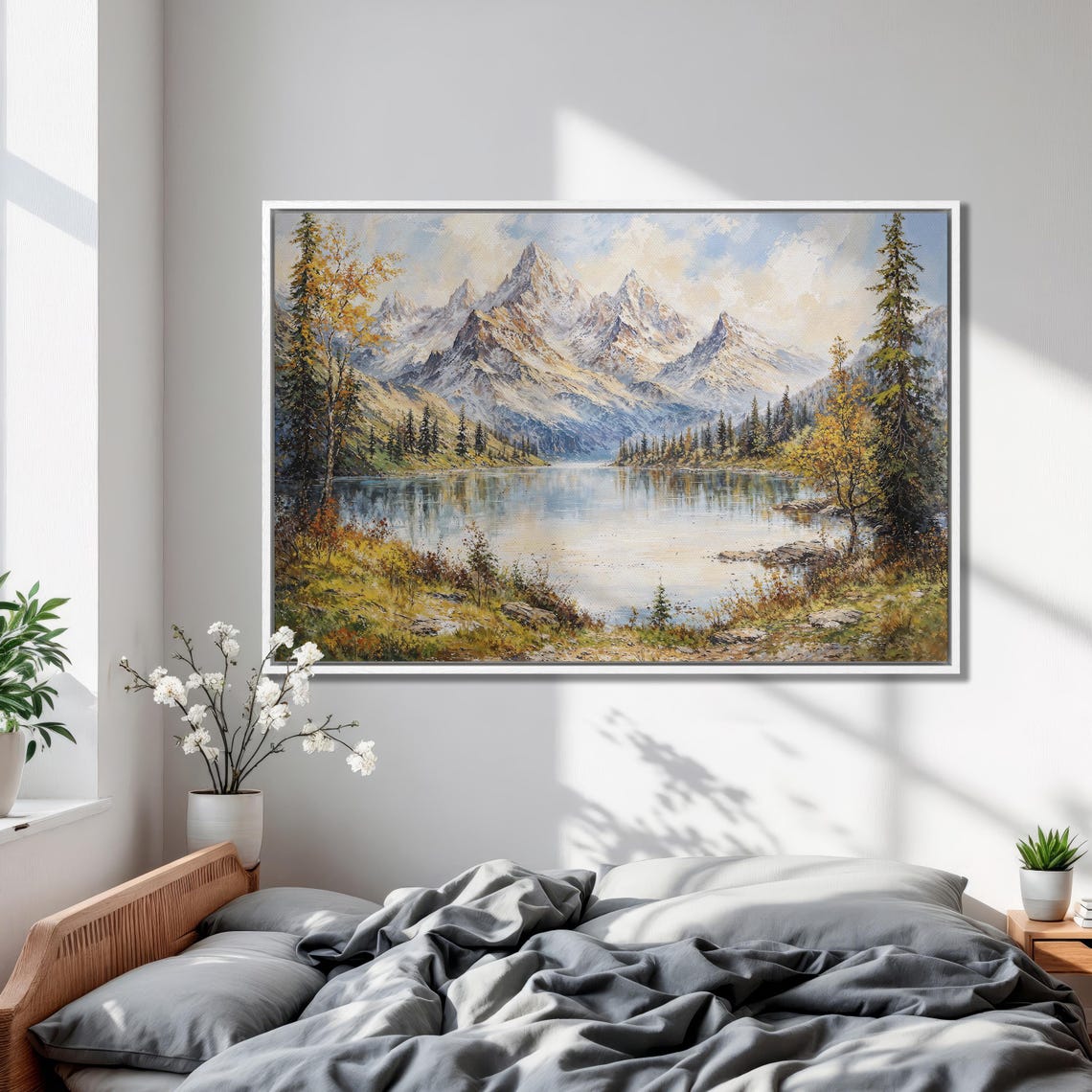 Alpine Lake with Jagged Snow Capped Peaks Fine Painting Poster - Image 2