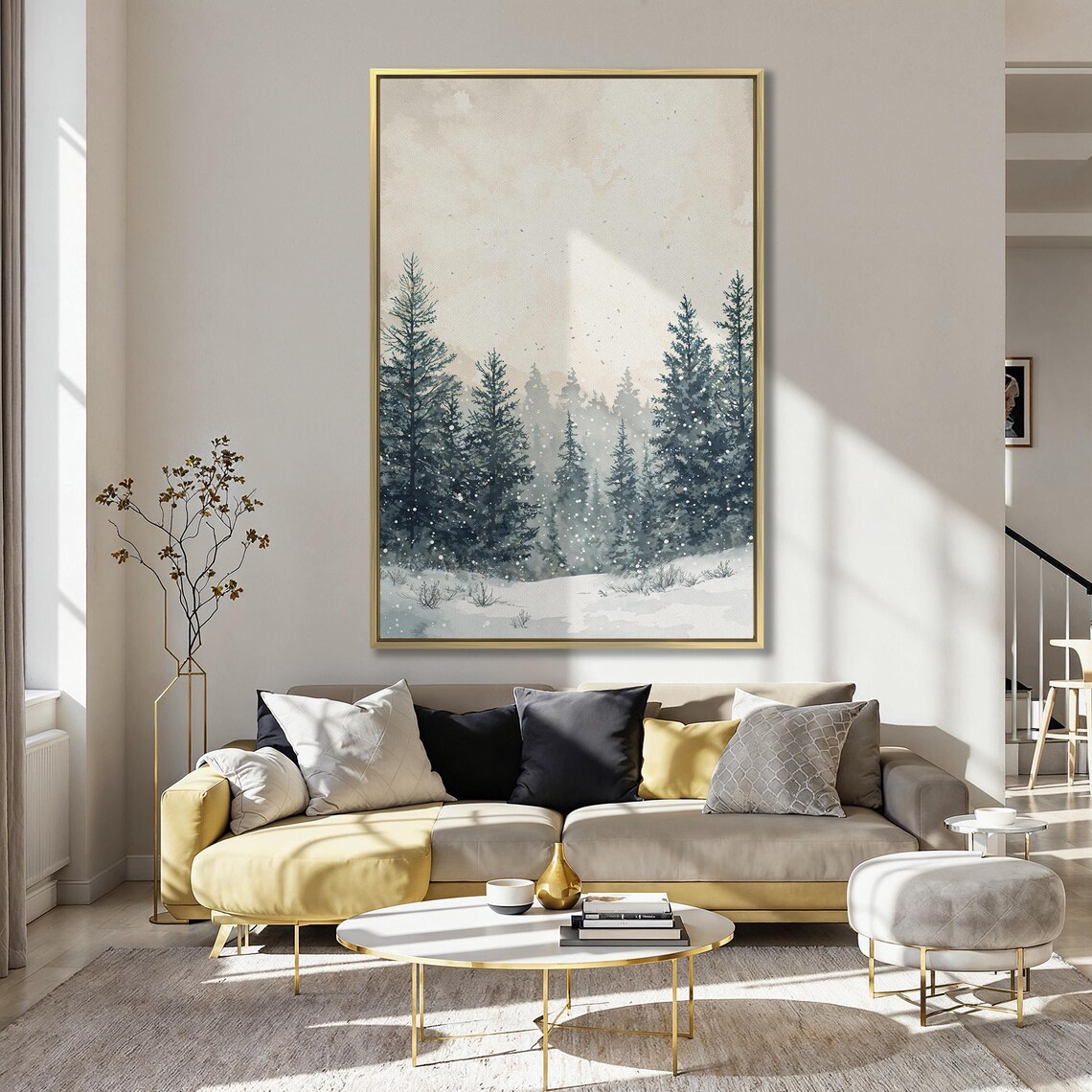 Snowy Pine Forest Fading in Soft Winter Fog Watercolor Print - Image 5