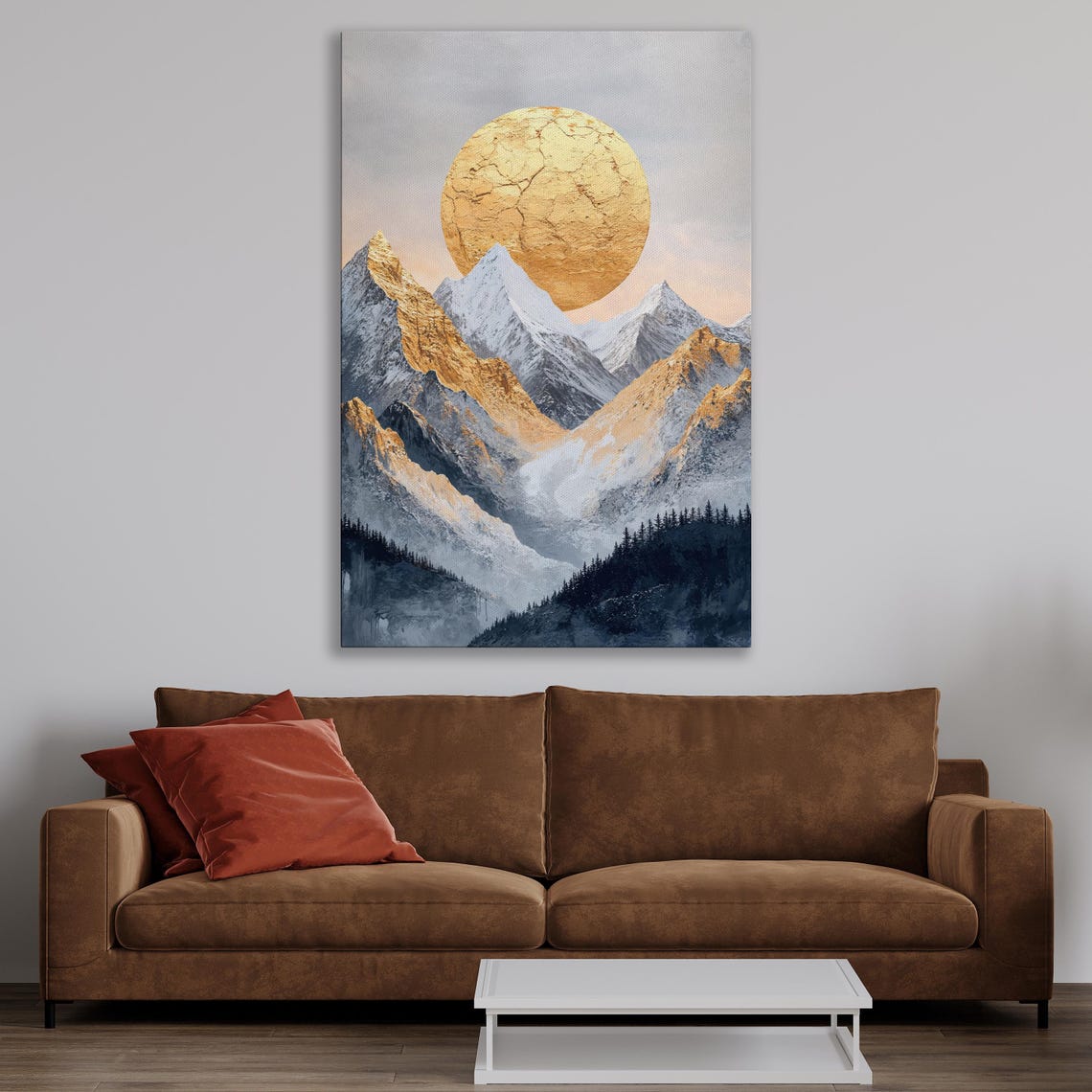 Golden Sun And Snowy Mountains Wall Art Surreal Landscape Painting Print Mountain Wall Decor Abstract Nature Art Poster Ready To Hang - Image 2
