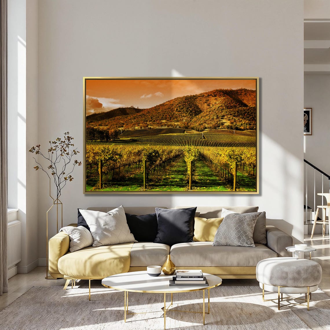 Vineyard Rows Under Golden Sunset With Rolling Hills Tuscany Poster - Image 3