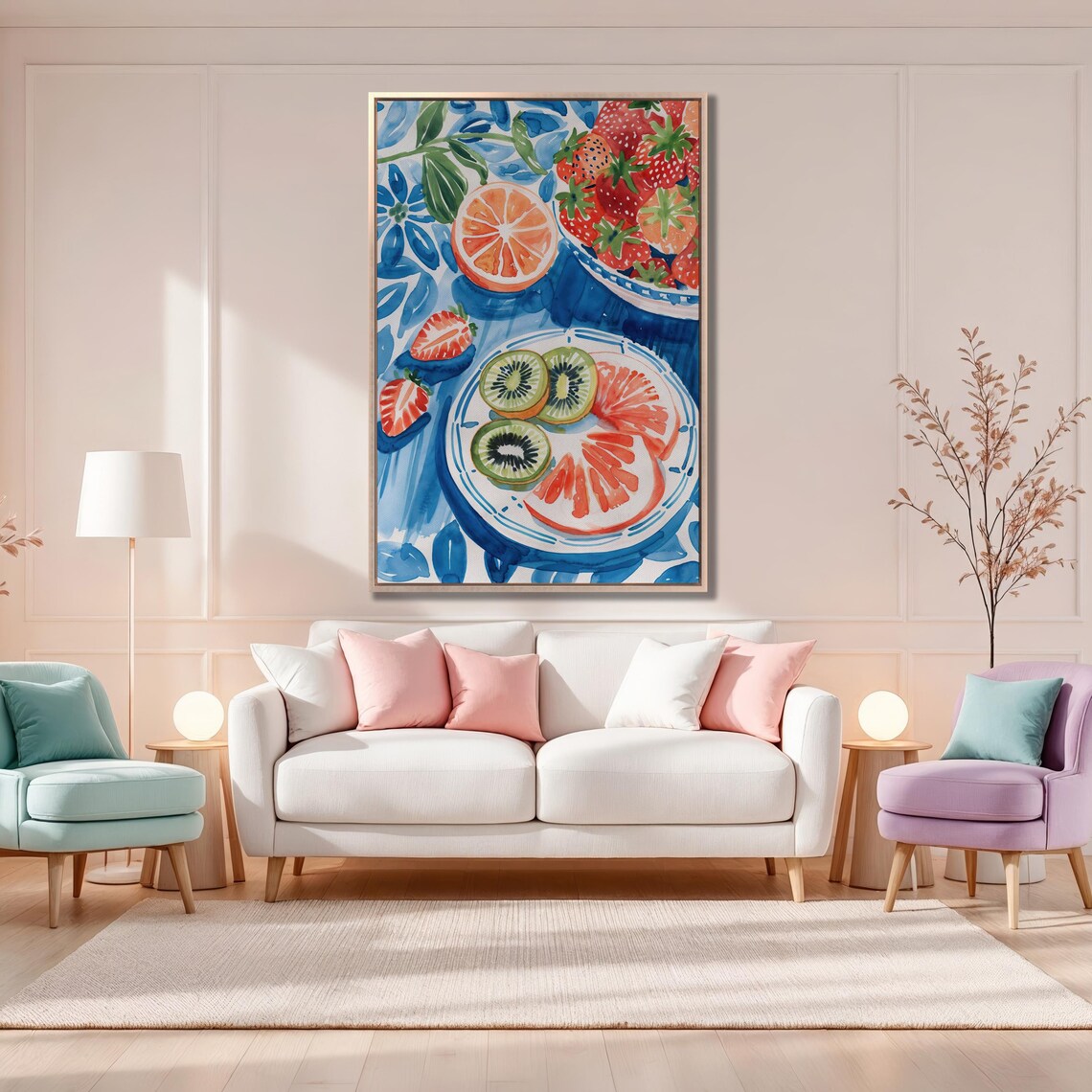 Vivid Fruits On Plates Wall Art Colorful Fruity Delights Painting Print Bright Artwork Kitchen And Dining Room Decor Ready To Hang - Image 5