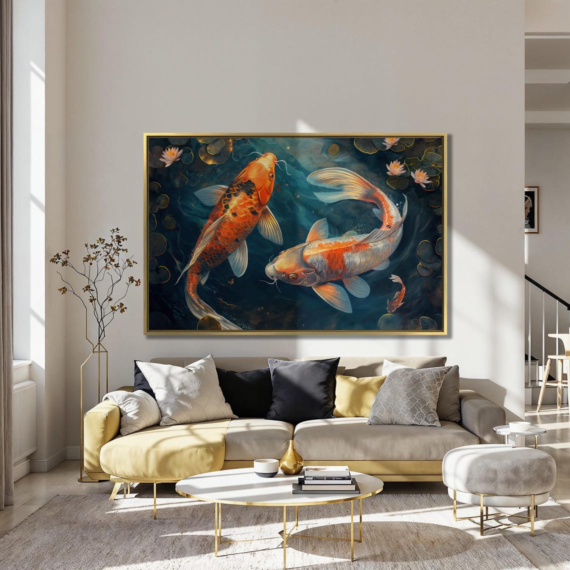 Enchanting Koi Fish Dance Abstract Print Lively Pond Wall Art Vibrant Aquatic Wall Decor Artistic Water Garden Ready To Hang Poster - Image 4