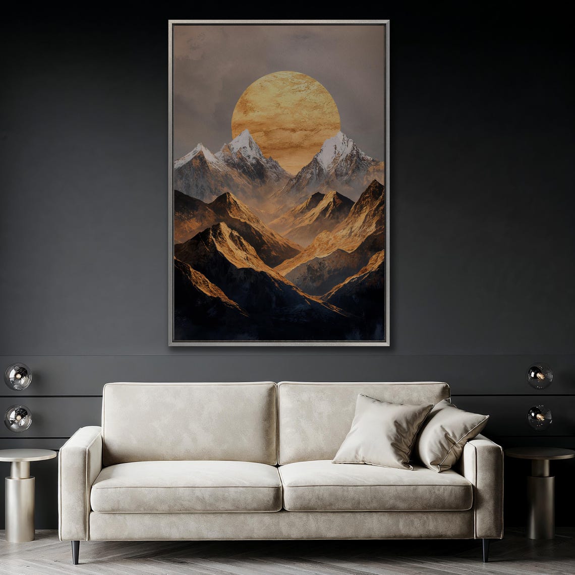 Sunrise Over Mountains Wall Art Snow Capped Peaks And Sun Painting Print Landscape Wall Decor Abstract Mountain Poster Ready To Hang - Image 5