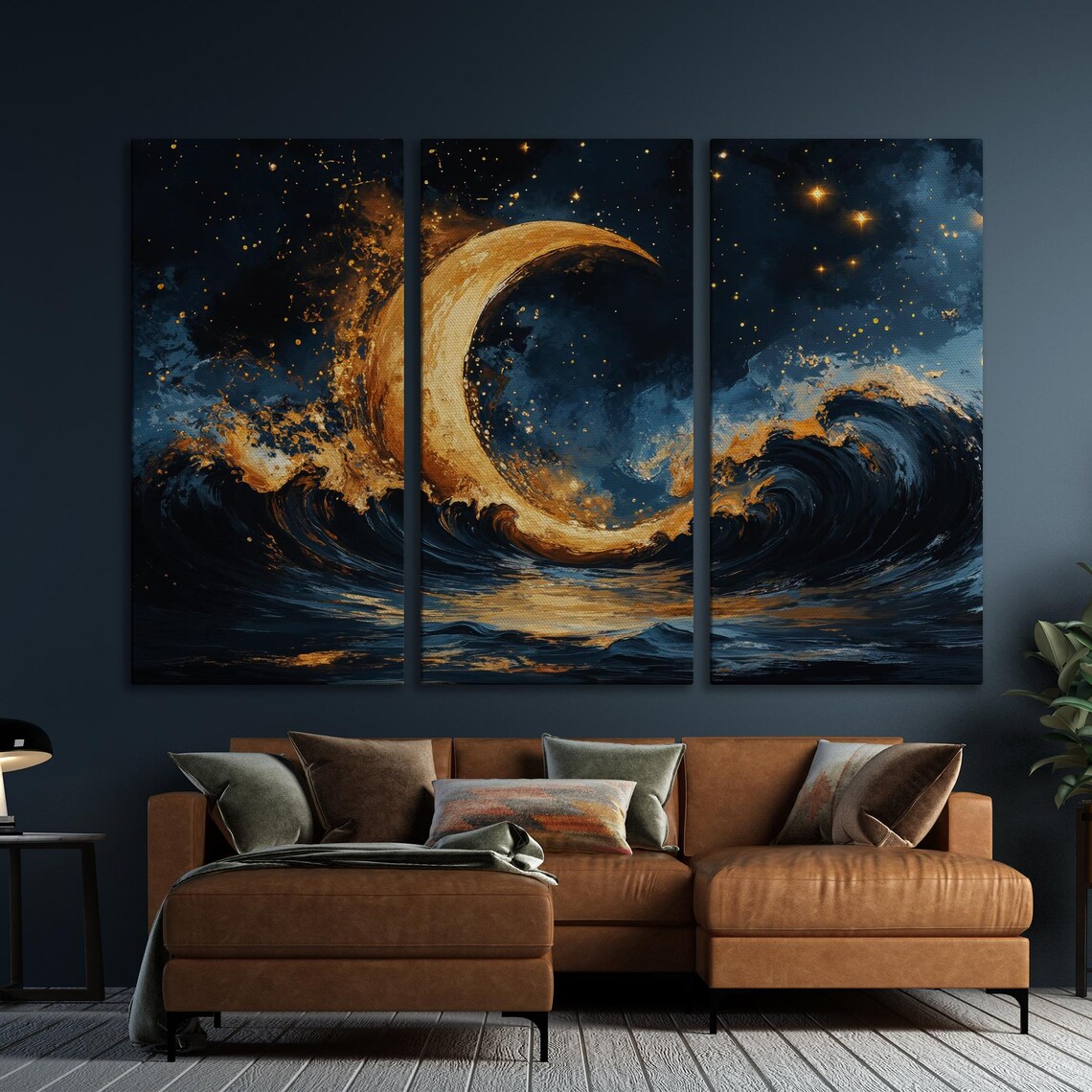 Golden Crescent Moon Celestial Wall Art Print - Image 5
