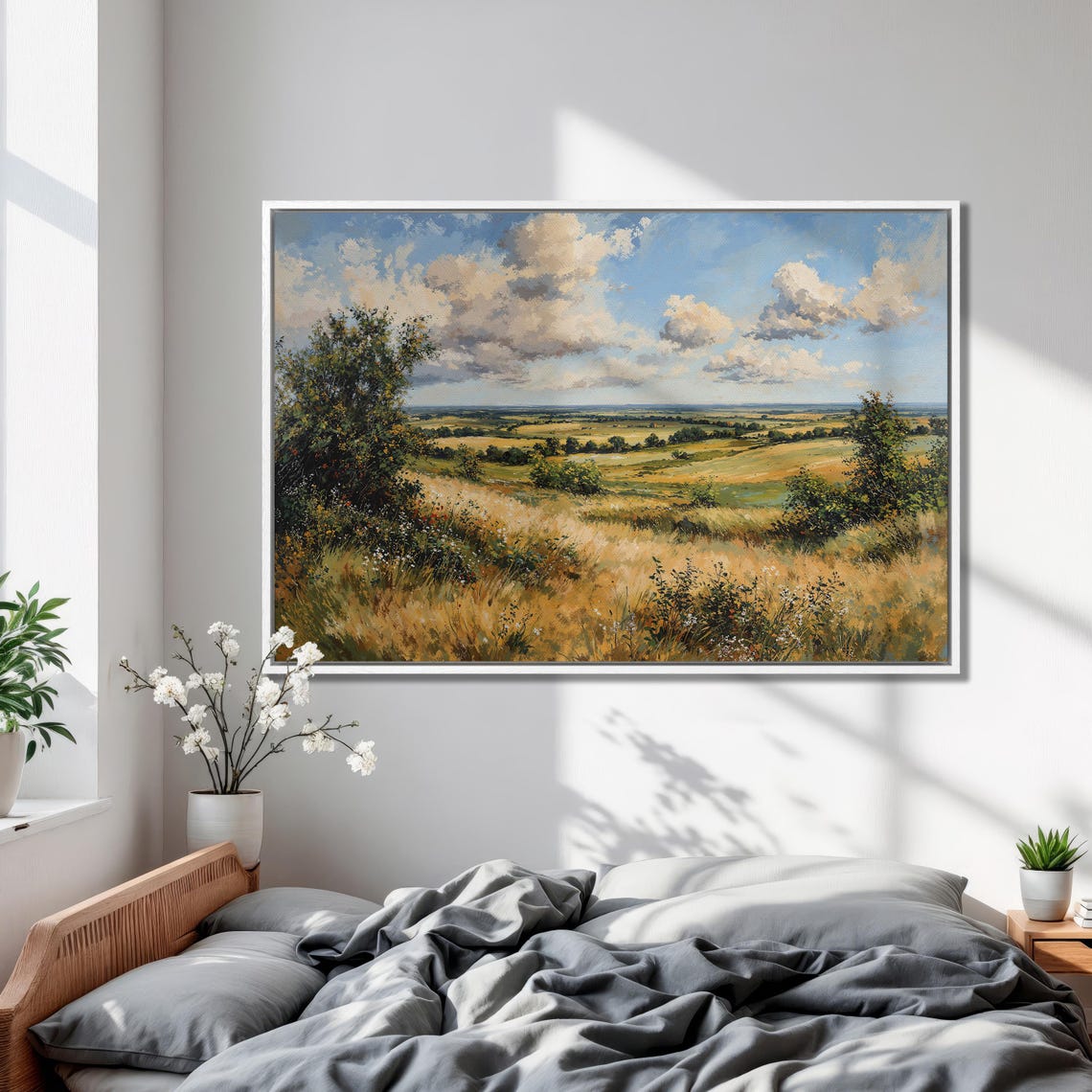 Open Country Fields of Golden Grass Beneath a Cloudy Sky Poster - Image 2