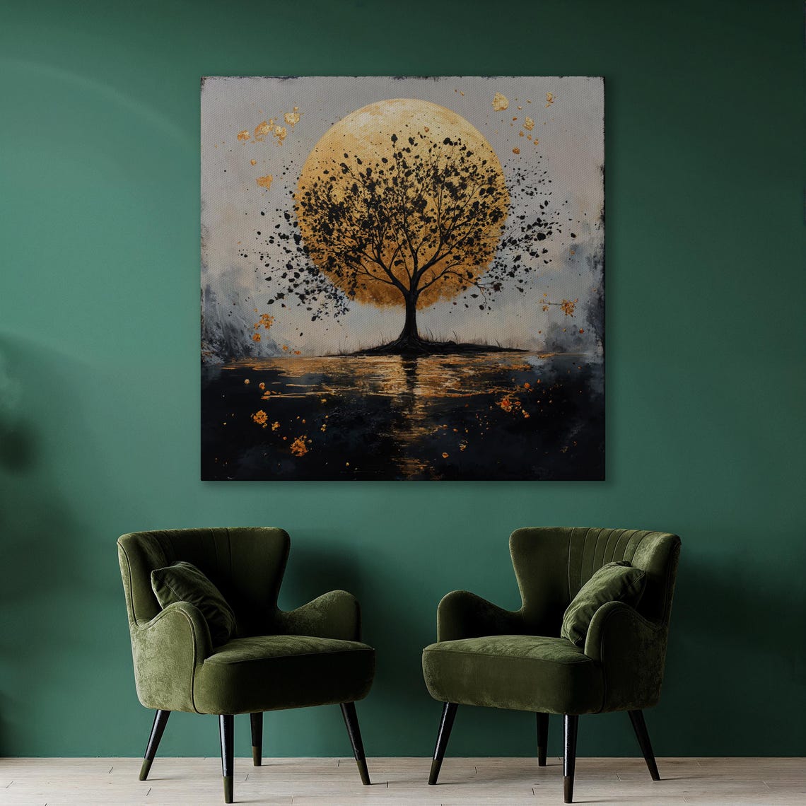 Mystical Tree And Golden Moon Wall Art Surreal Landscape Painting Print Abstract Nature Wall Decor Large Scenery Poster Ready To Hang - Image 3