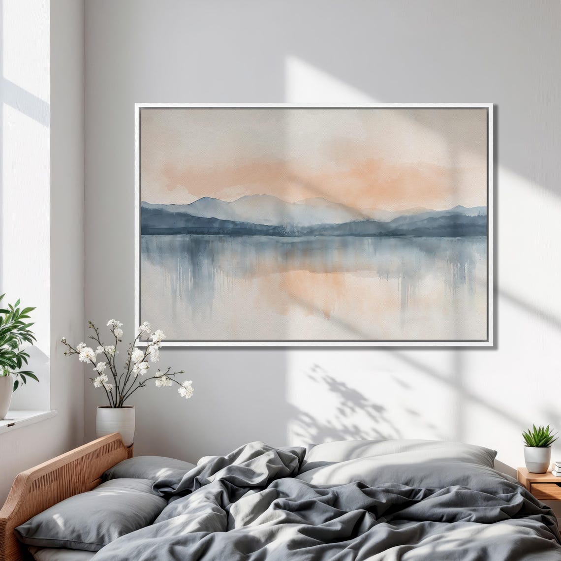 Minimalist Mountain Lake Reflection Watercolor Landscape Poster - Image 2
