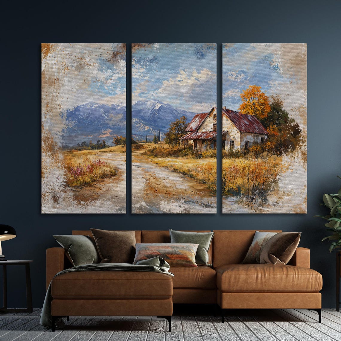Weathered Farmhouse with Red Tin Roof in Autumn Valley Poster - Image 6
