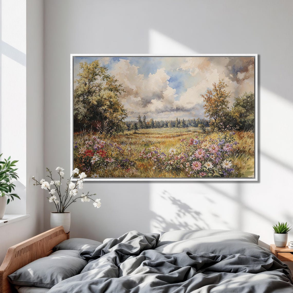 Summer Meadow Brimming with Wildflowers Under Cloudy Sky Poster - Image 2