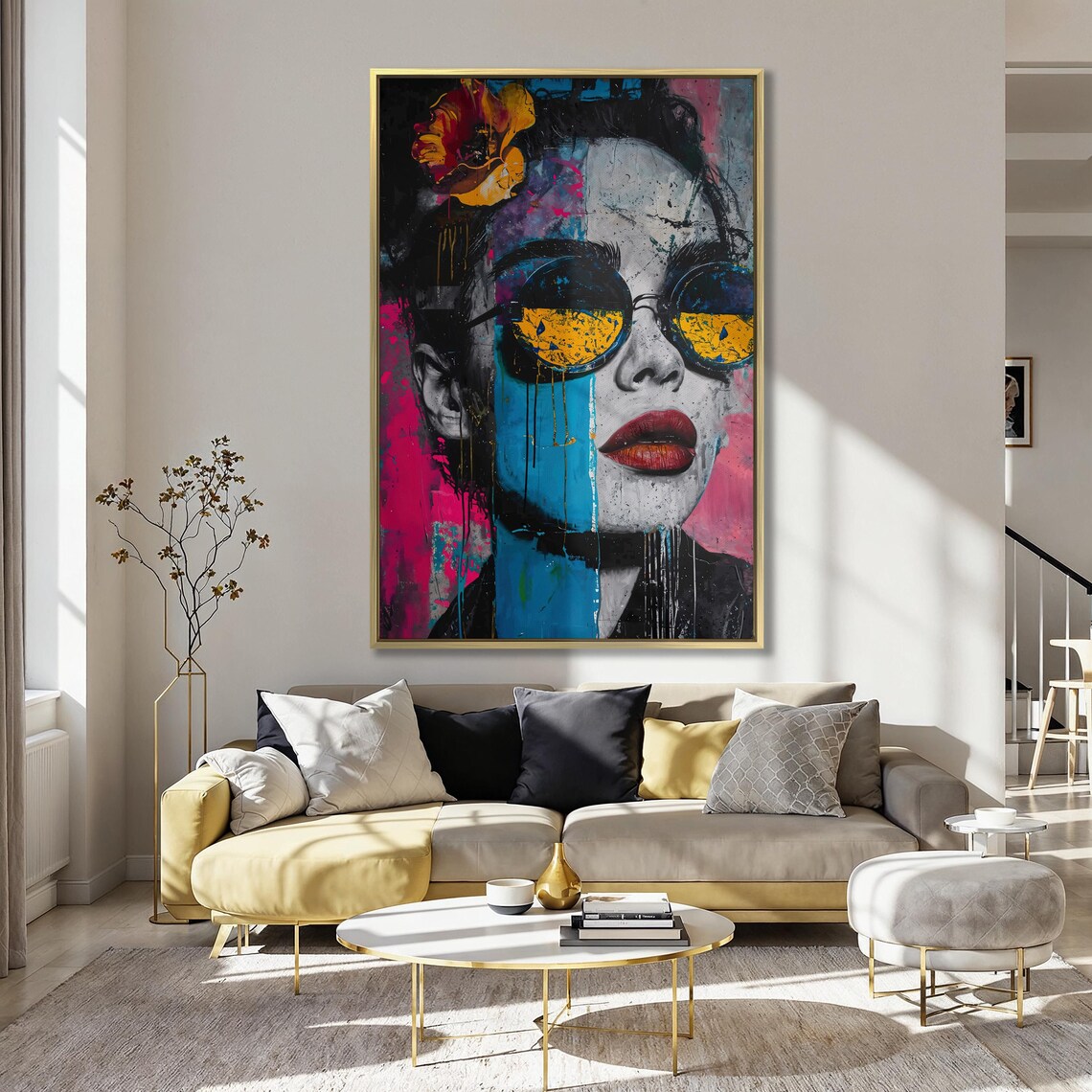 Woman In Round Sunglasses Colorful Pop Art Portrait Painting Poster - Image 3