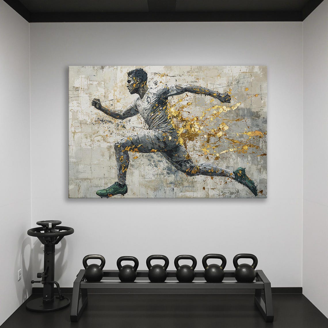 Abstract Soccer Player in Motion with Gold Splash Sports Poster - Image 2