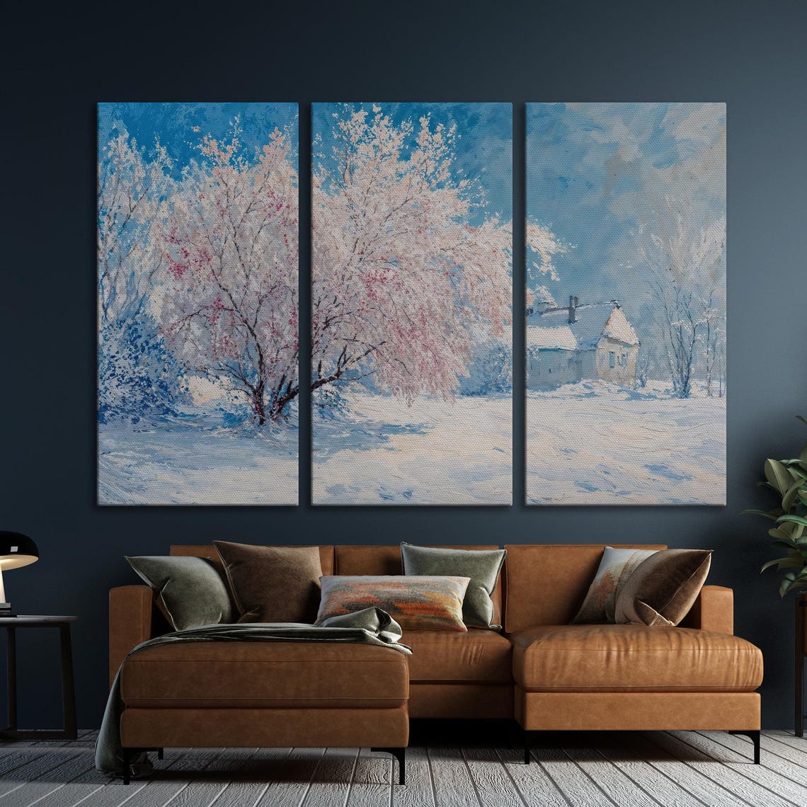 Snow Covered Cottage with Frosted Tree Winter Painting Poster - Image 6