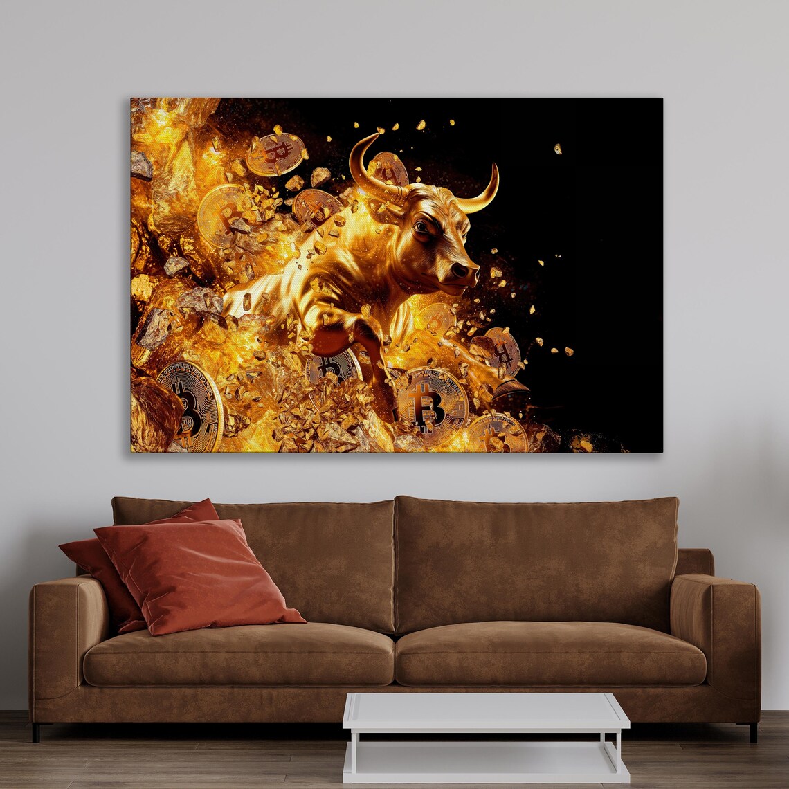 Gold Bull and Bitcoin Art Print, Crypto Wall Decor - Image 3