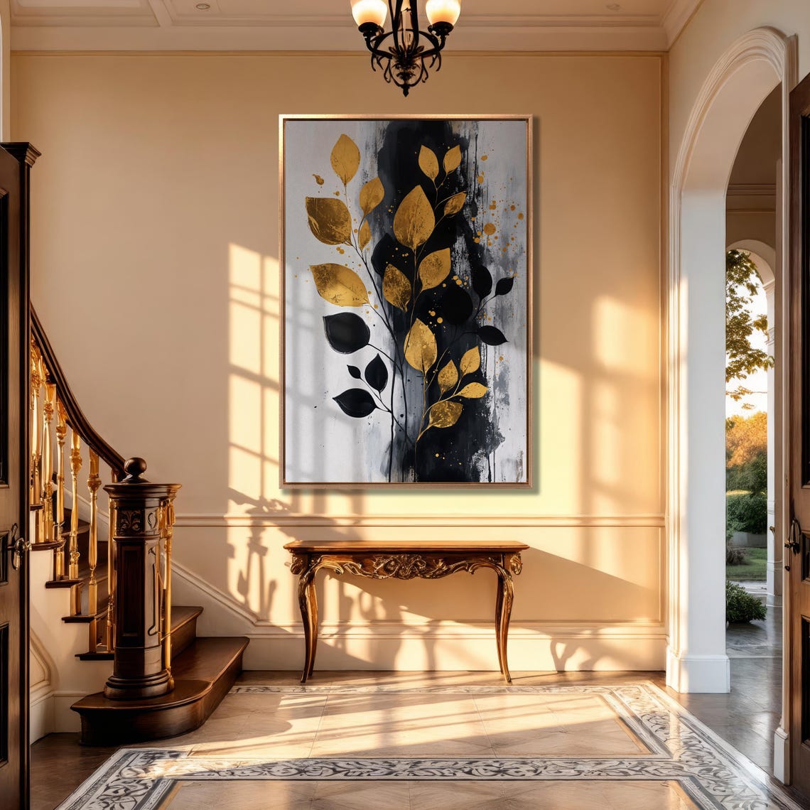 Elegant Gold and Black Abstract Leaves Modern Botanical Art Poster - Image 4