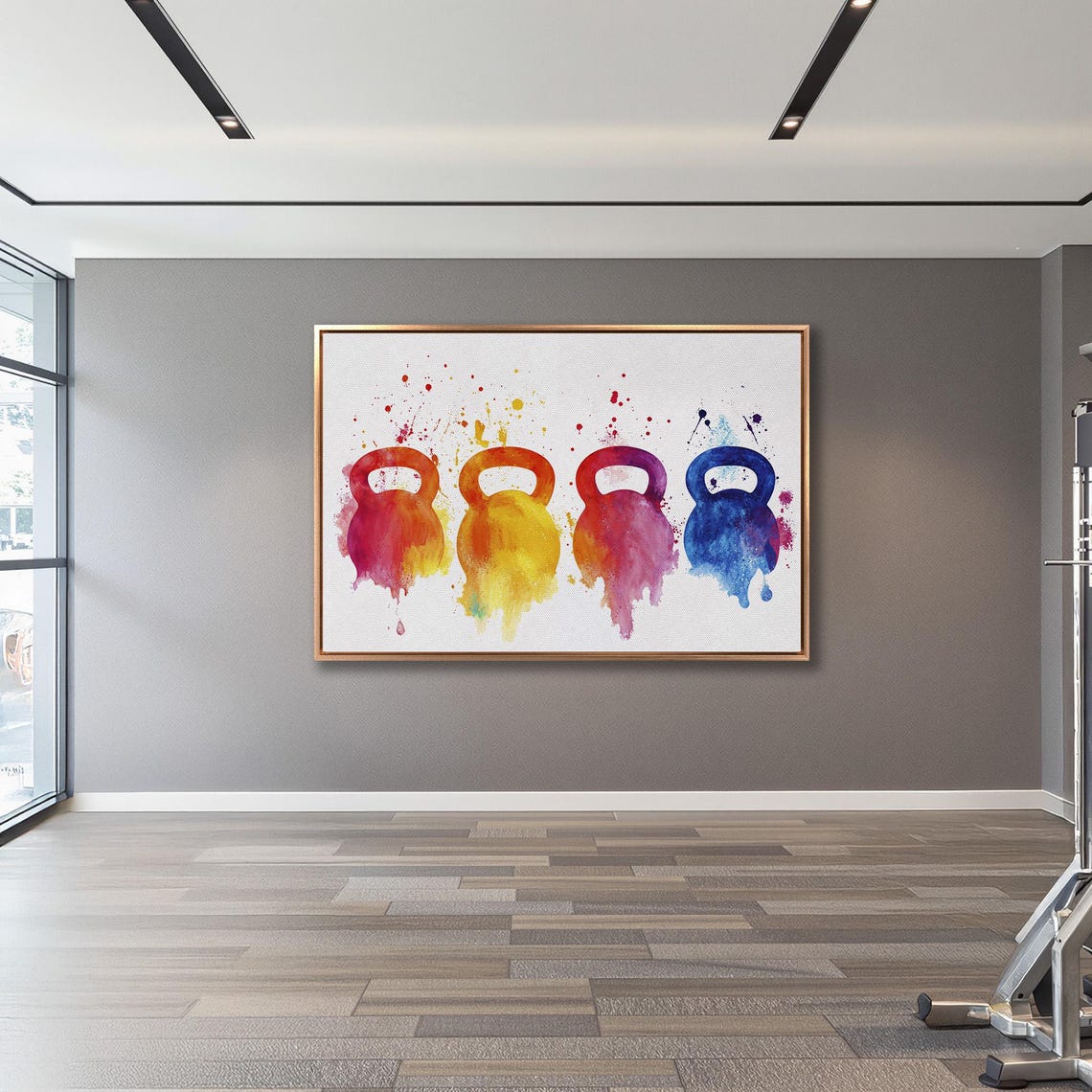 Four Colorful Watercolor Kettlebells With Paint Splashes Gym Poster - Image 3