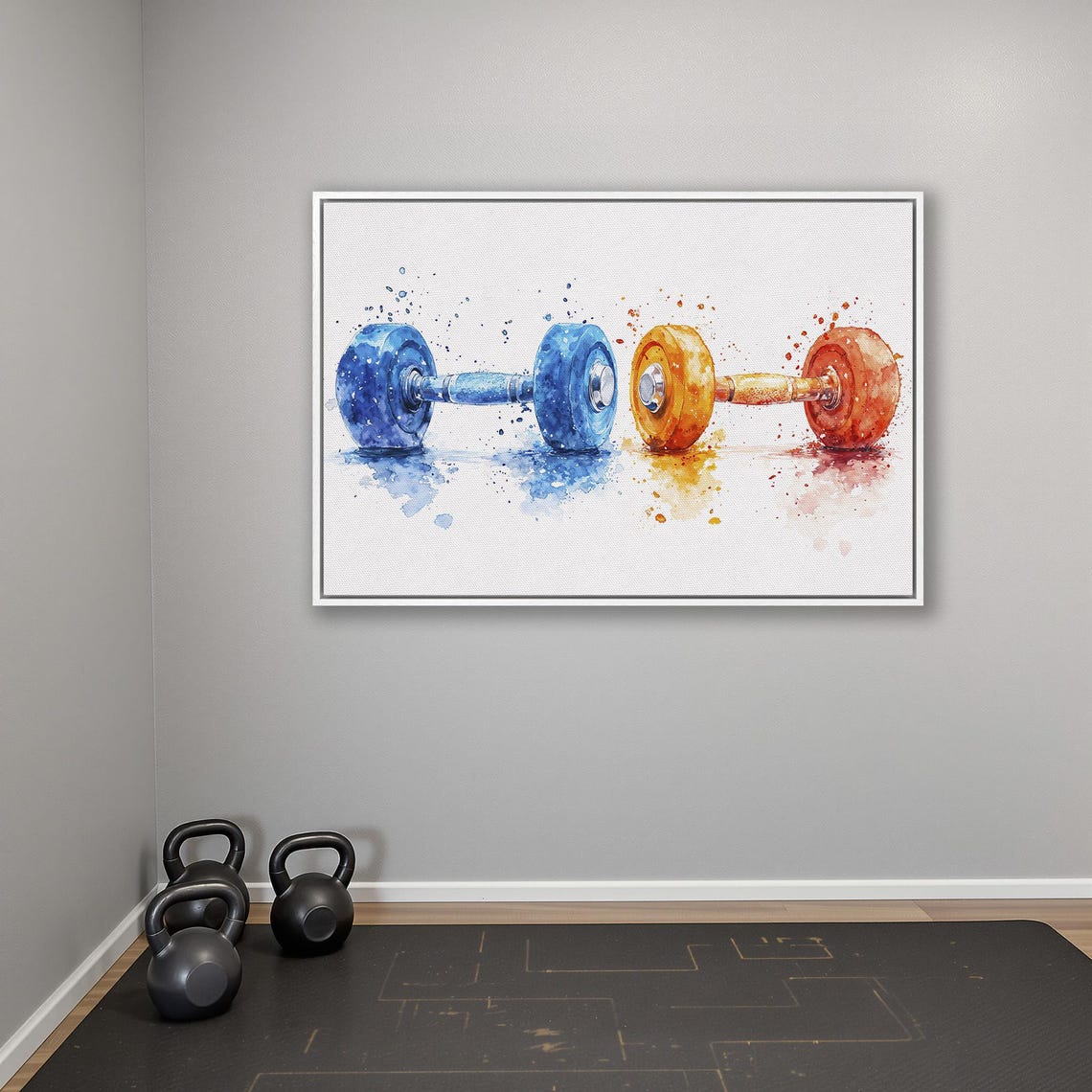 Blue And Orange Watercolor Dumbbells With Paint Splashes Gym Poster - Image 4