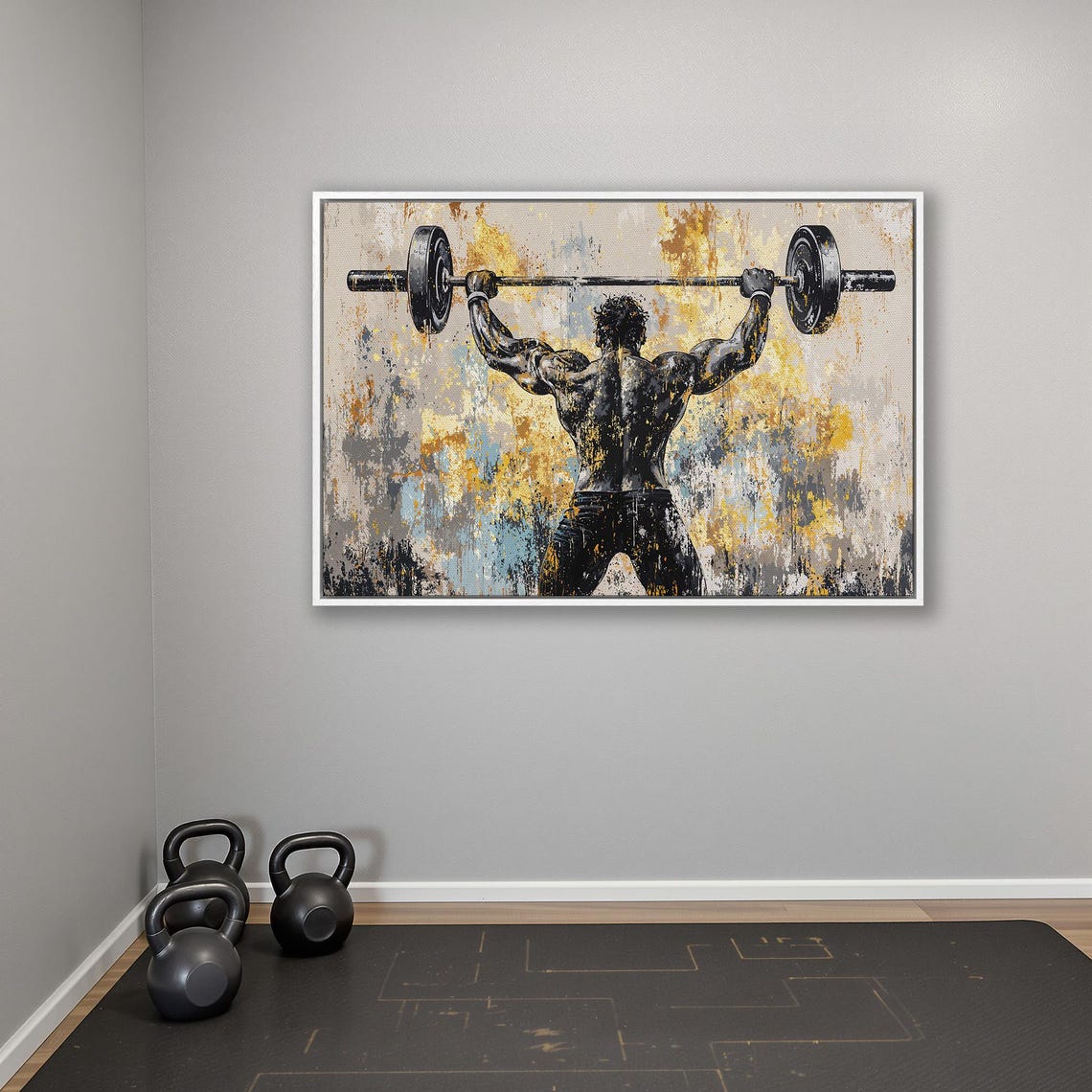 Strongman Lifting Barbell Overhead Back View Gold And Black Poster - Image 4