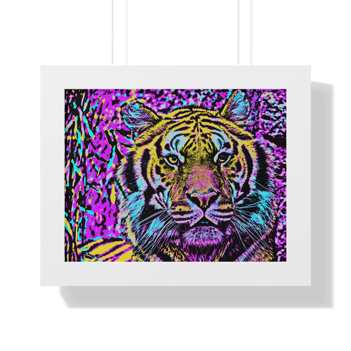 Bold Intense Tiger Portrait in Neon Pop Art Colors Framed Poster - Image 3