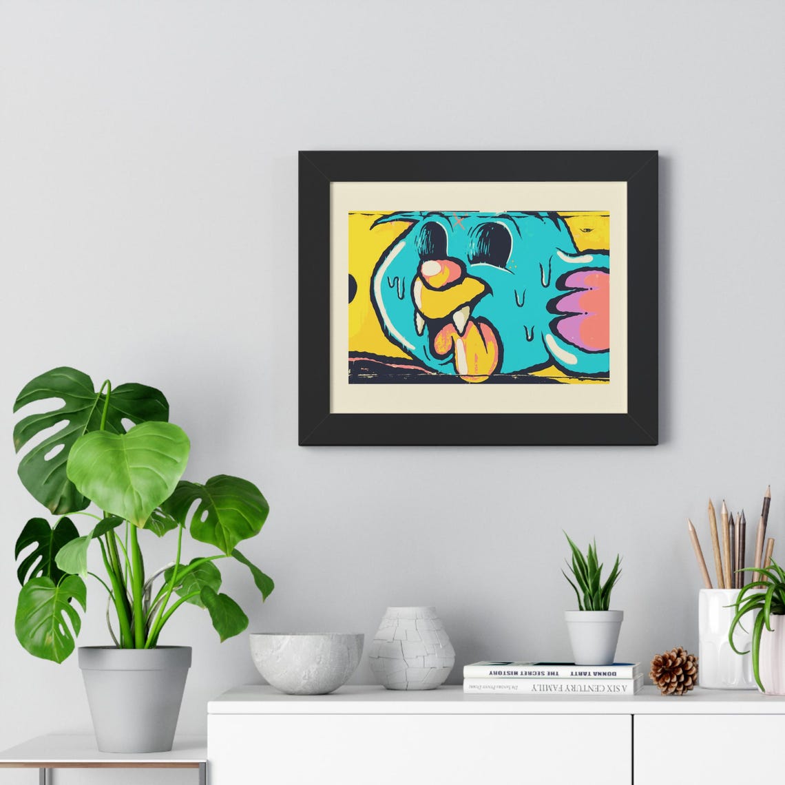 Playful Quirky Blue Monster Cartoon Graffiti Character Poster - Image 4