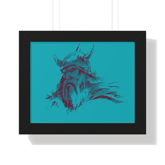 Viking Warrior Framed Horizontal Poster Artwork For Home Decor Nordic Wall Art Gift For Him Man Cave Decoration Unique Gift Idea