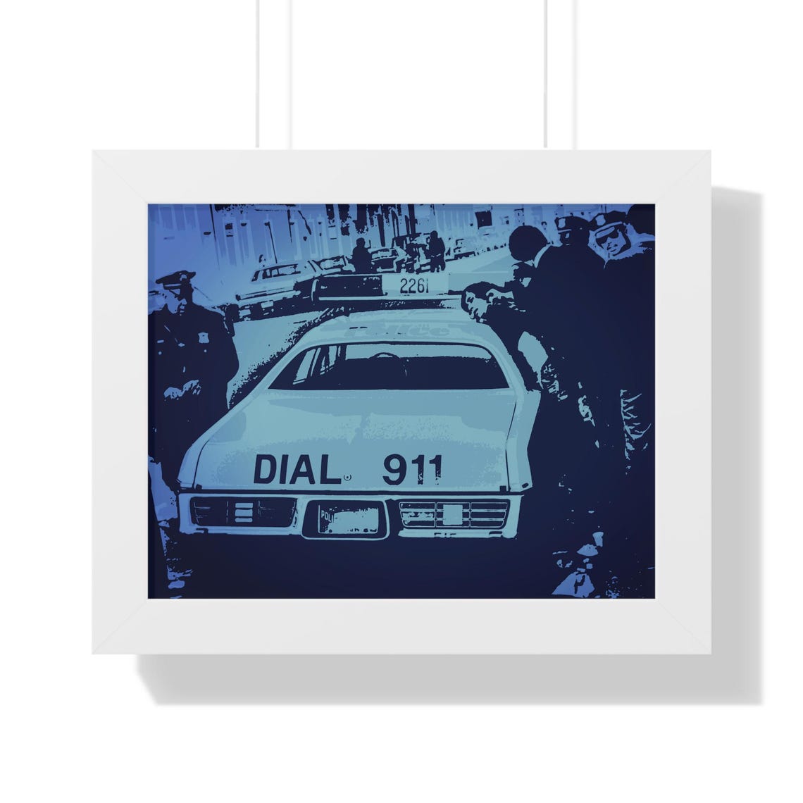 Classic Vintage Police Cruiser With Dial 911 Scene Framed Poster - Image 3