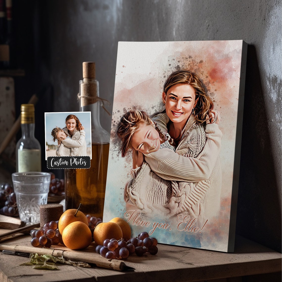 Custom Watercolor Couple Portrait John and Marry Dated 2024 Wall Art - Image 6