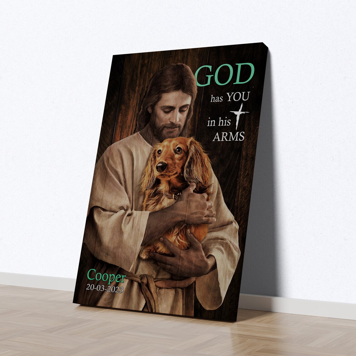 Jesus Holding a Dachshund God Has You in His Arms Personalized Dog Poster - Image 3
