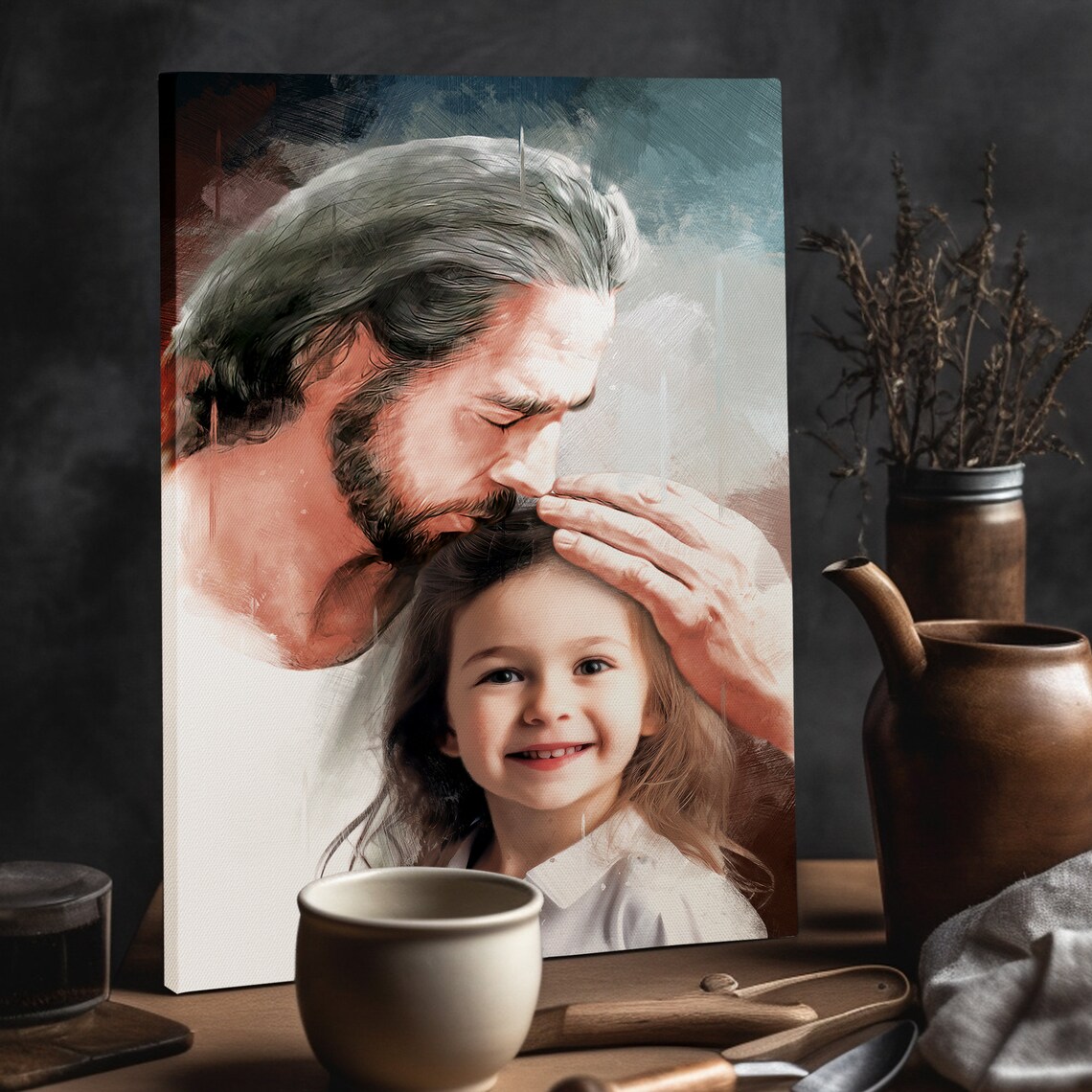 Jesus Blessing Smiling Little Girl Oil Paint Custom Photo Poster - Image 4