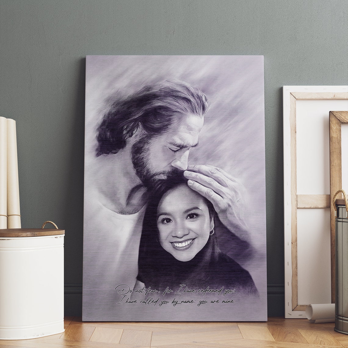 Jesus Blessing a Young Woman Lavender Pencil Restored Photo Art Poster - Image 3
