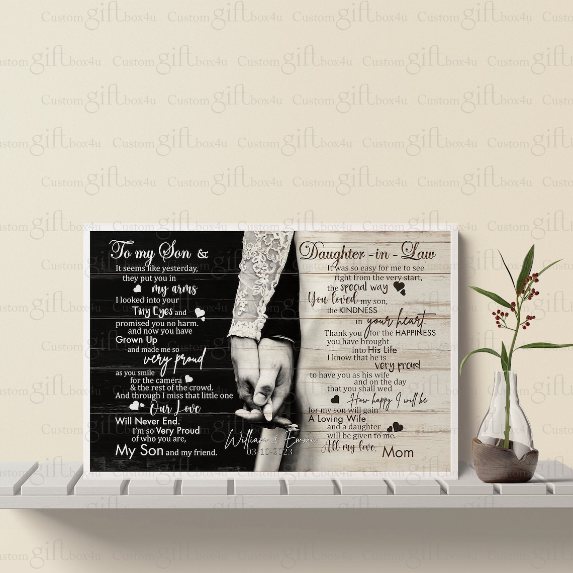 To My Son And Daughter In Law Holding Hands Wedding Tribute Poster - Image 2