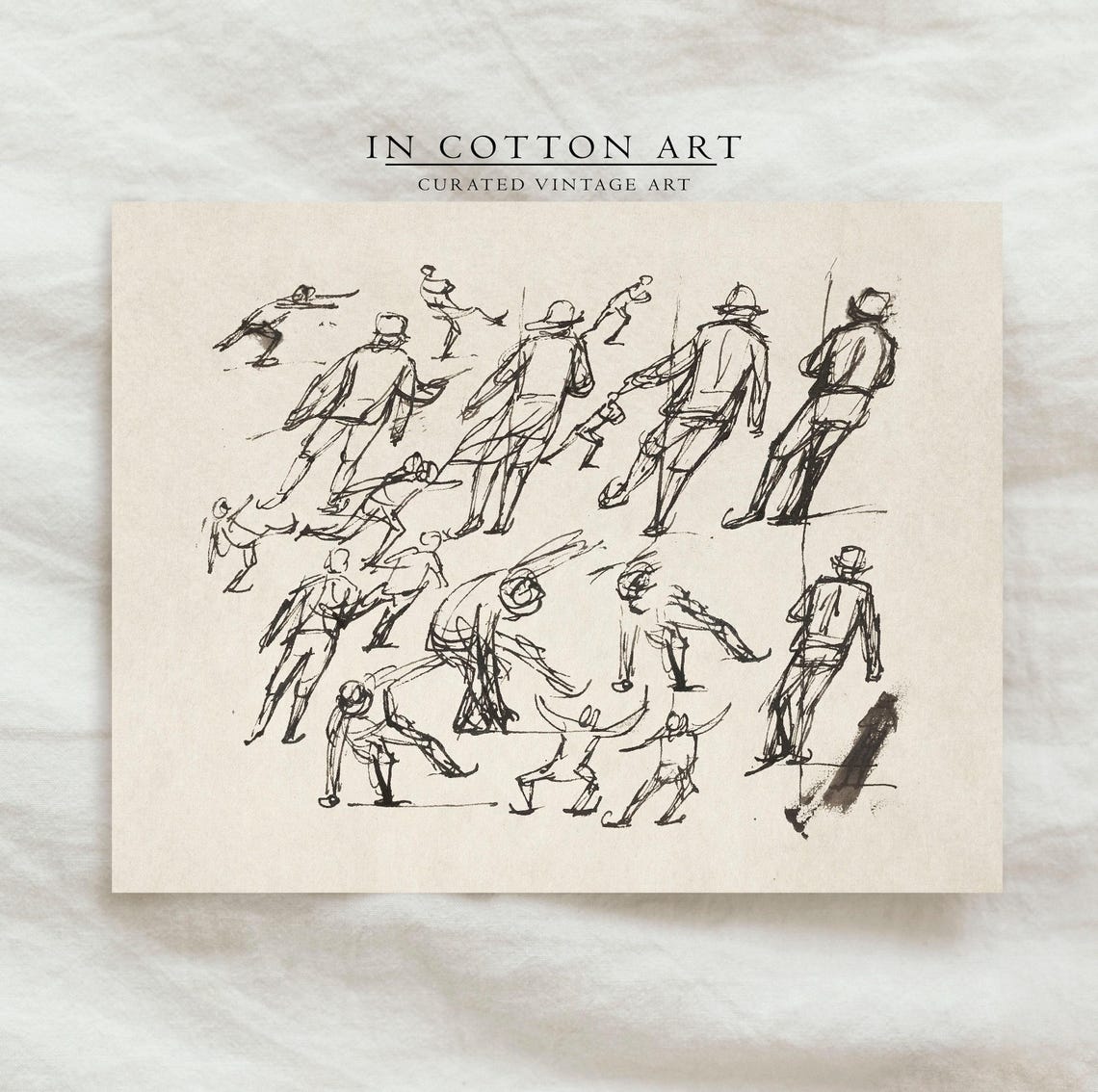 Vintage Figure Sketch Sheet Ice Skater Studies Winter Drawing Print