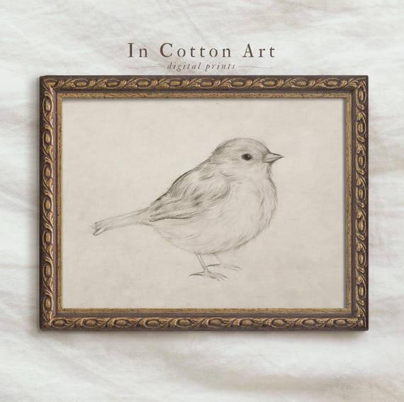 Minimalist Bird Sketch Print, Neutral Nursery Decor