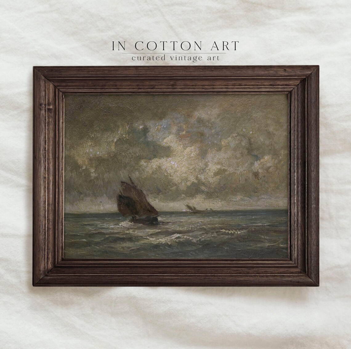 Vintage Moody Seascape Oil Painting, Dark Boat - Image 3