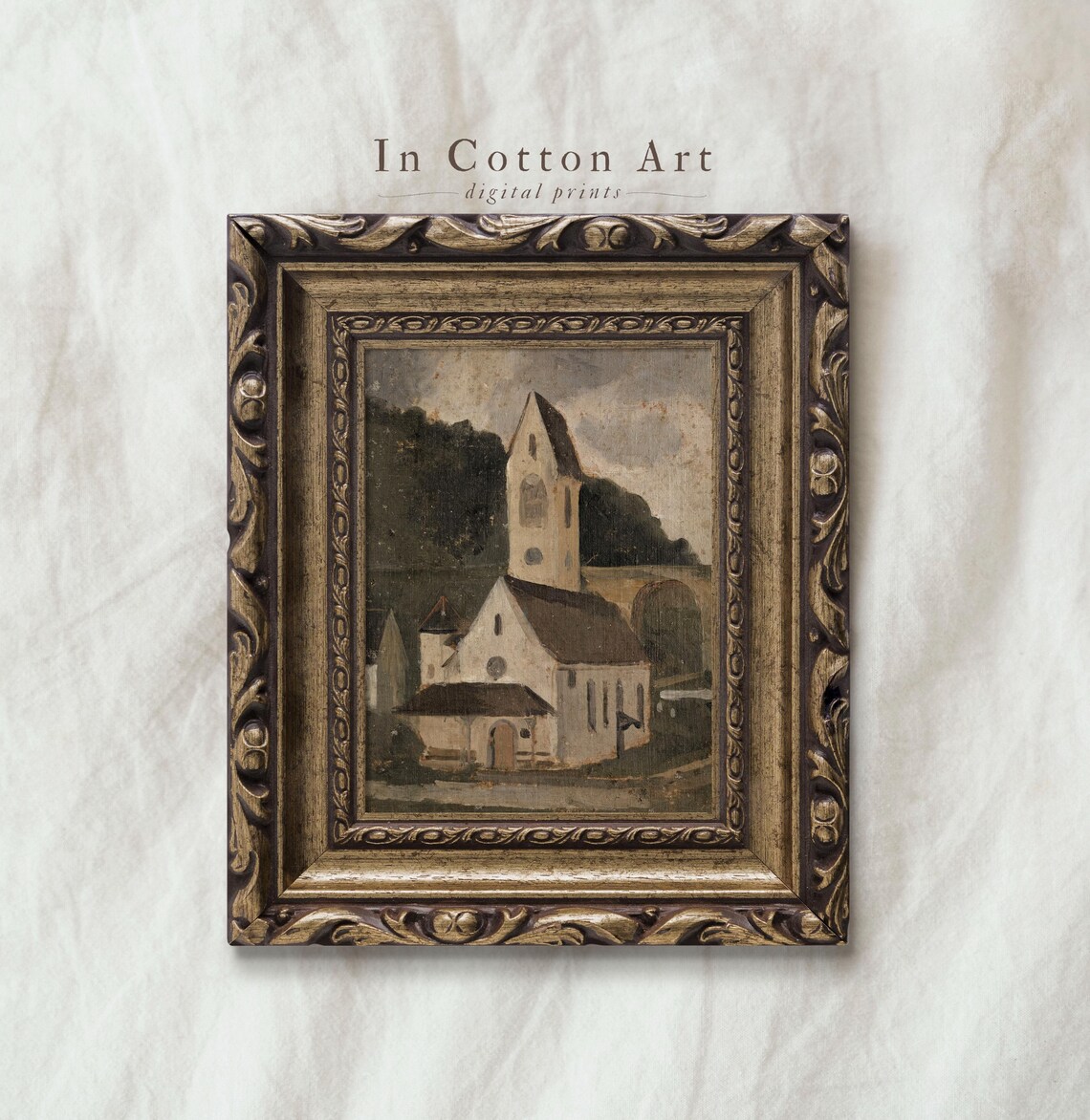 Vintage Church Landscape Art Print, Rustic Chapel - Image 4