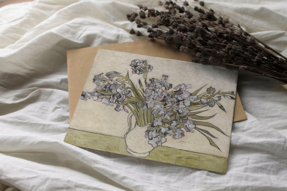 Vintage Iris Oil Painting, Rustic Farmhouse Decor - Image 2