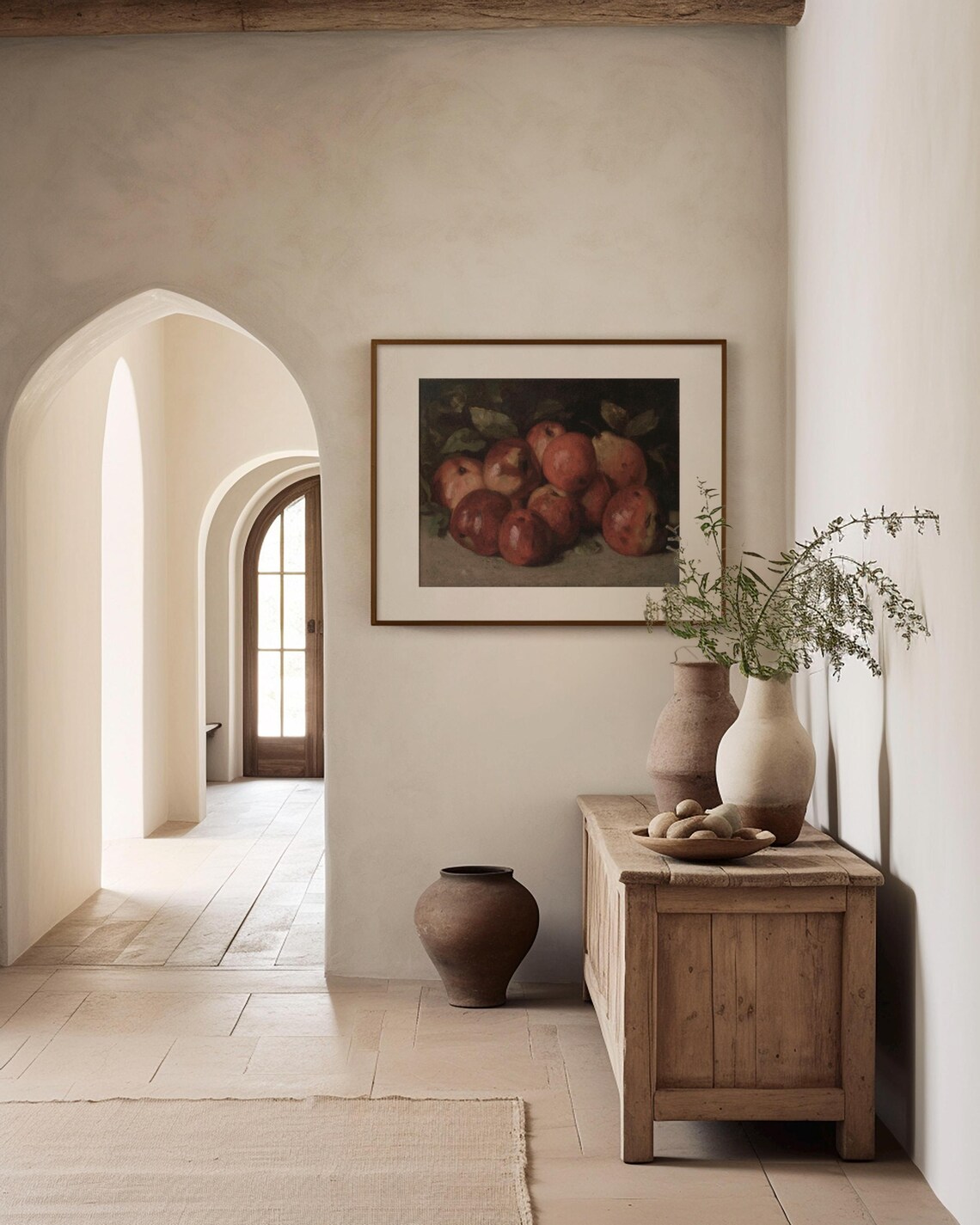 Rustic Apples And Pears Still Life Print Vintage Fruit Wall Art Moody Farmhouse Kitchen Decor P267 - Image 2