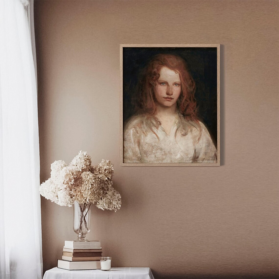 Elegant Victorian Lady Portrait Auburn Hair Moody Oil Painting - Image 2