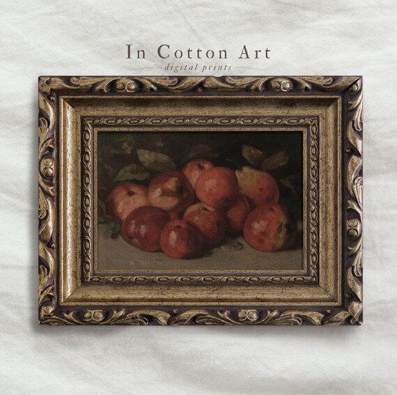 Rustic Apples And Pears Still Life Print Vintage Fruit Wall Art Moody Farmhouse Kitchen Decor P267